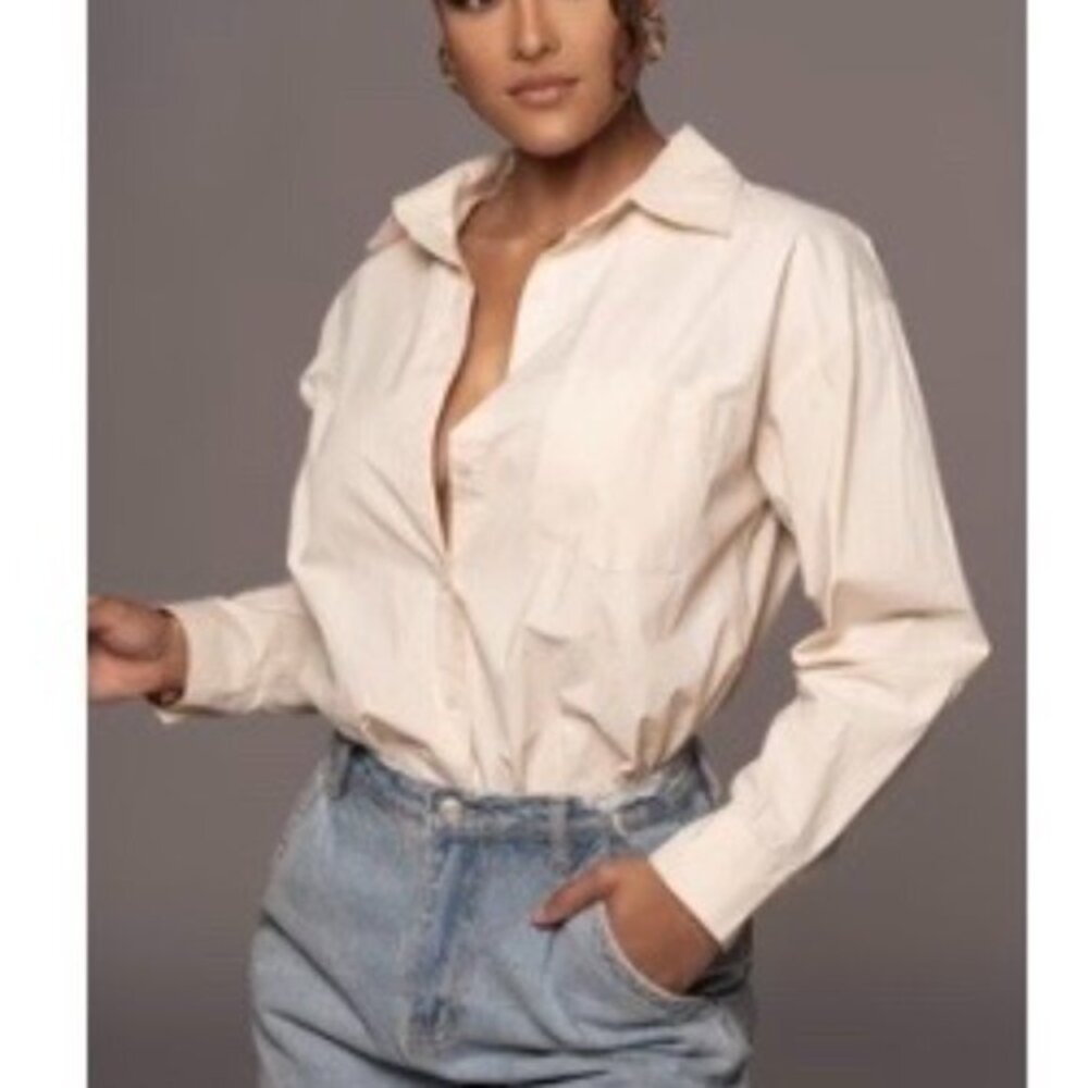 NWT • JLUXLABEL * SAND AXEL BUTTON UP SHIRT  * MEDIUM
